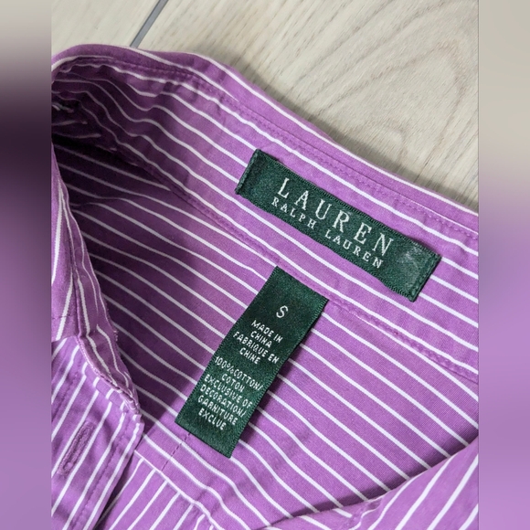 LAUREN Ralph Lauren sz small bright purple striped long sleeve button up shirt - Picture 2 of 4